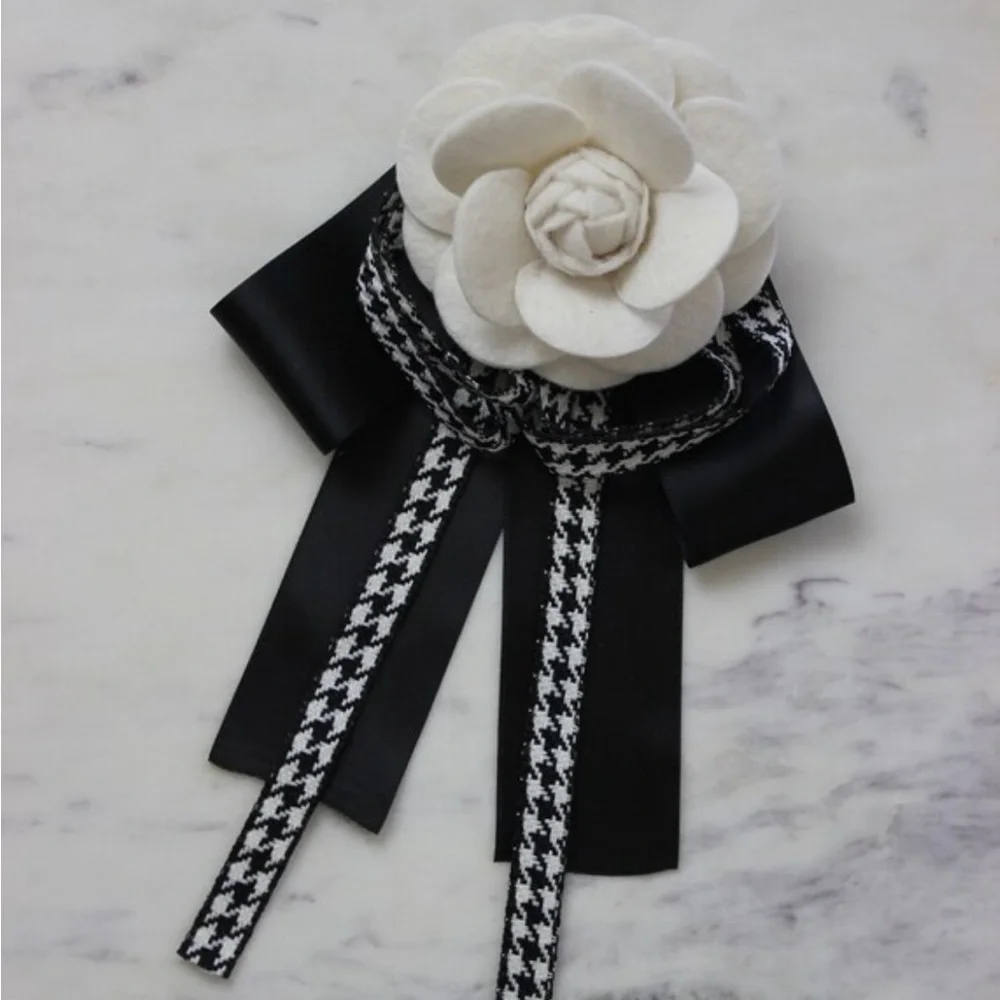 Vintage Tie Brooches Gabrielle Camellia Shirt Flower Crystal Striped Brooch - Picture 2 of 4